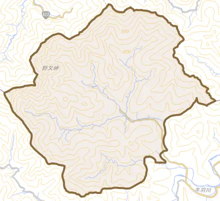 十須とその周辺の地図。町の範囲を重ねている