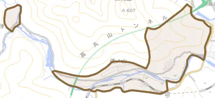 大字便ノ山とその周辺の地図。町の範囲を重ねている