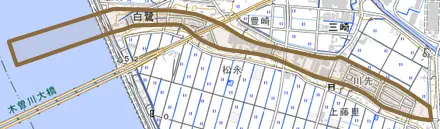 大字白鷺とその周辺の地図。町の範囲を重ねている