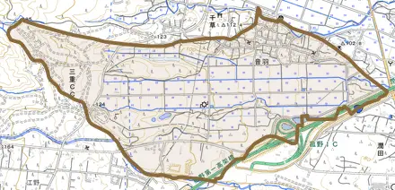大字音羽とその周辺の地図。町の範囲を重ねている