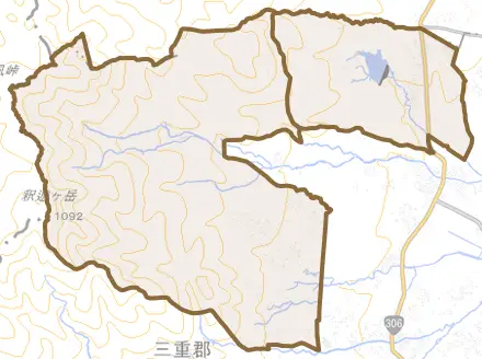 大字田口とその周辺の地図。町の範囲を重ねている