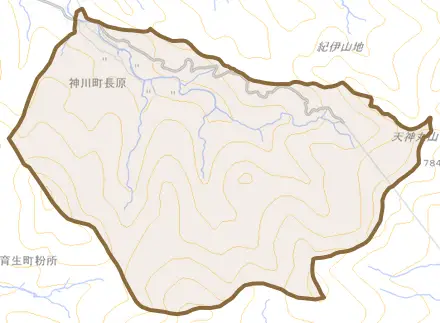 神川町長原とその周辺の地図。町の範囲を重ねている