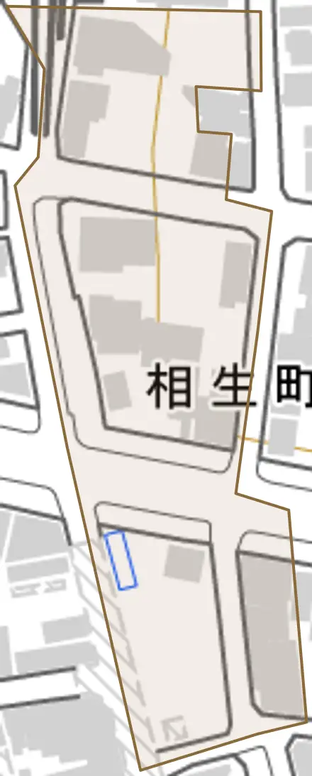 相生町とその周辺の地図。町の範囲を重ねている