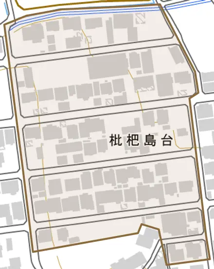 枇杷島台とその周辺の地図。町の範囲を重ねている
