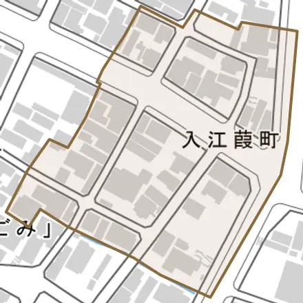 入江葭町とその周辺の地図。町の範囲を重ねている