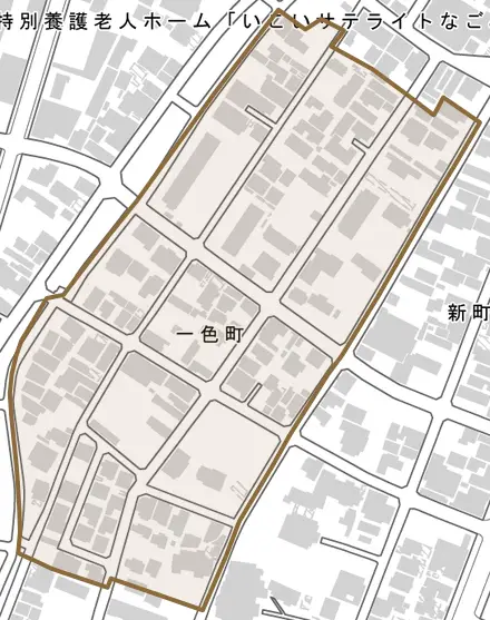 一色町とその周辺の地図。町の範囲を重ねている