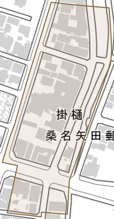 掛樋とその周辺の地図。町の範囲を重ねている