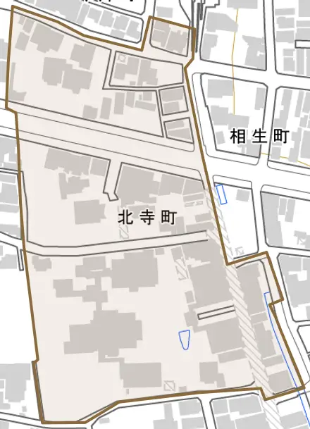 北寺町とその周辺の地図。町の範囲を重ねている