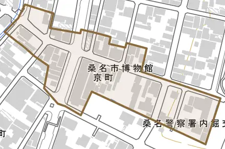 京町とその周辺の地図。町の範囲を重ねている