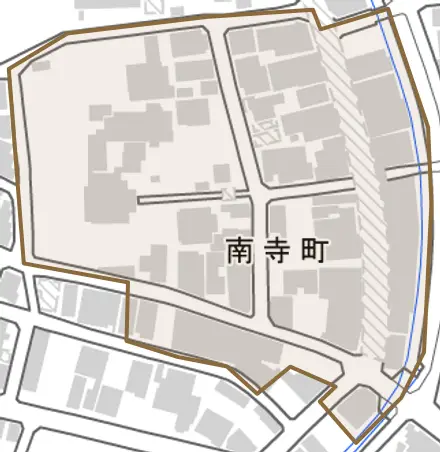 南寺町とその周辺の地図。町の範囲を重ねている