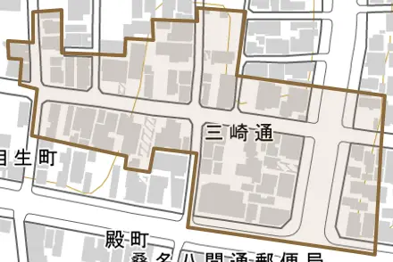 三崎通とその周辺の地図。町の範囲を重ねている