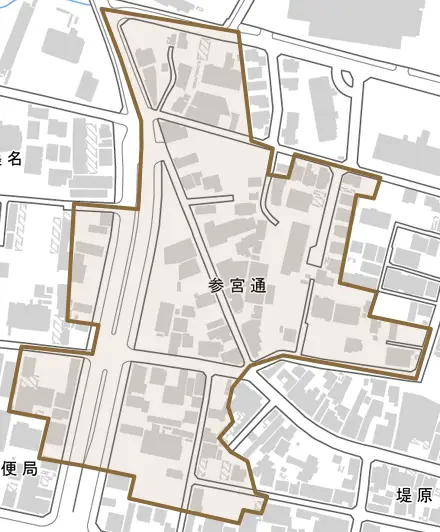 参宮通とその周辺の地図。町の範囲を重ねている