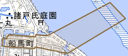 船馬町とその周辺の地図。町の範囲を重ねている