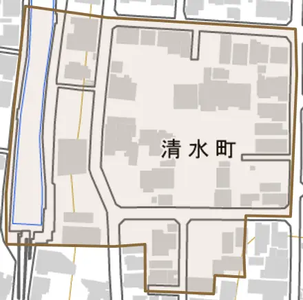 清水町とその周辺の地図。町の範囲を重ねている