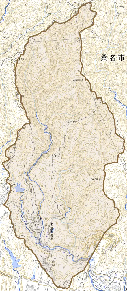 多度町美鹿とその周辺の地図。町の範囲を重ねている
