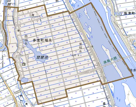 多度町福永とその周辺の地図。町の範囲を重ねている