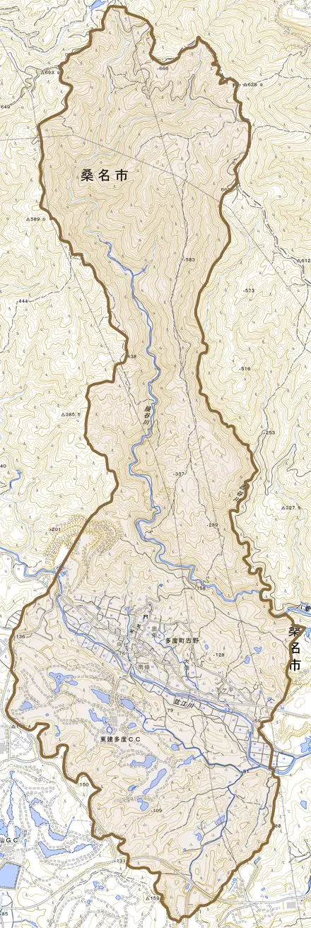 多度町古野とその周辺の地図。町の範囲を重ねている