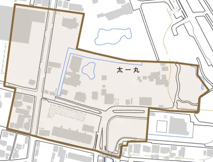 太一丸とその周辺の地図。町の範囲を重ねている