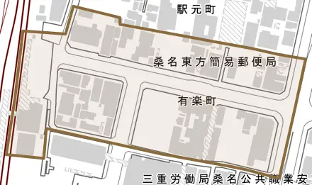 有楽町とその周辺の地図。町の範囲を重ねている