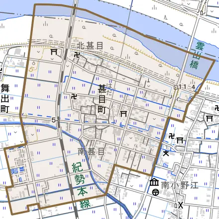 甚目町とその周辺の地図。町の範囲を重ねている