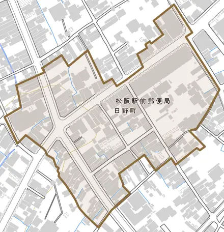 日野町とその周辺の地図。町の範囲を重ねている