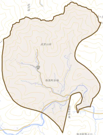 飯高町赤桶とその周辺の地図。町の範囲を重ねている
