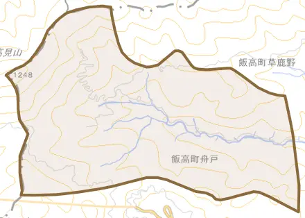 飯高町舟戸とその周辺の地図。町の範囲を重ねている