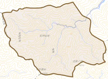 飯高町蓮とその周辺の地図。町の範囲を重ねている
