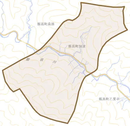 飯高町加波とその周辺の地図。町の範囲を重ねている