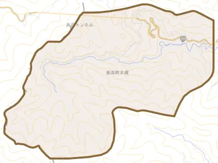 飯高町木梶とその周辺の地図。町の範囲を重ねている