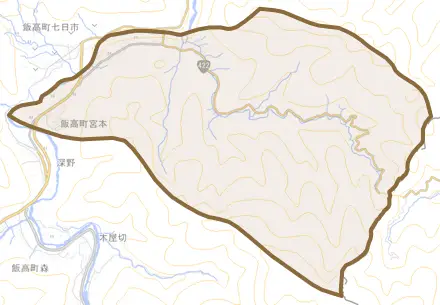飯高町宮本とその周辺の地図。町の範囲を重ねている