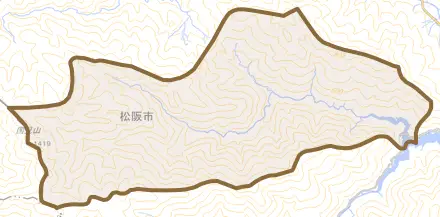 飯高町青田とその周辺の地図。町の範囲を重ねている