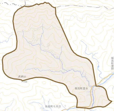 飯高町富永とその周辺の地図。町の範囲を重ねている