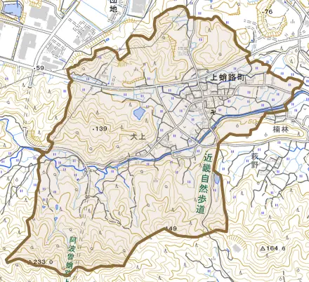 上蛸路町とその周辺の地図。町の範囲を重ねている