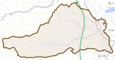 西野町とその周辺の地図。町の範囲を重ねている
