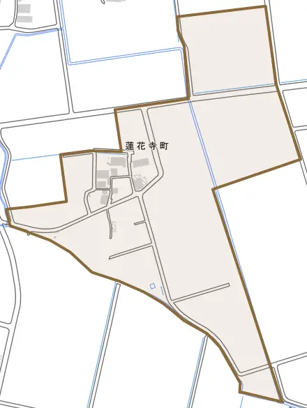 蓮花寺町とその周辺の地図。町の範囲を重ねている