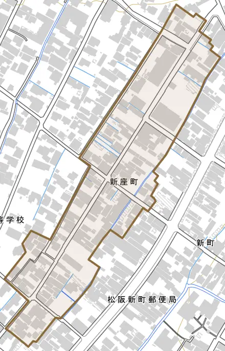 新座町とその周辺の地図。町の範囲を重ねている