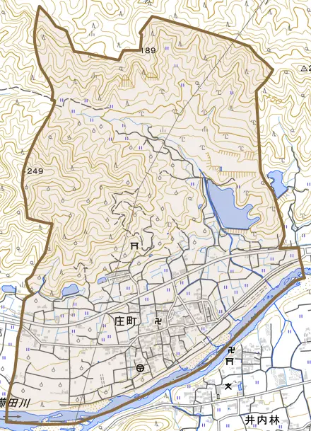 庄町とその周辺の地図。町の範囲を重ねている