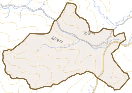 辻原町とその周辺の地図。町の範囲を重ねている