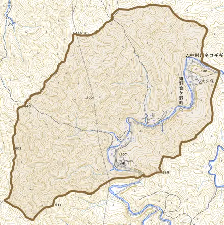 嬉野合ケ野町とその周辺の地図。町の範囲を重ねている