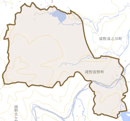 嬉野宮野町とその周辺の地図。町の範囲を重ねている
