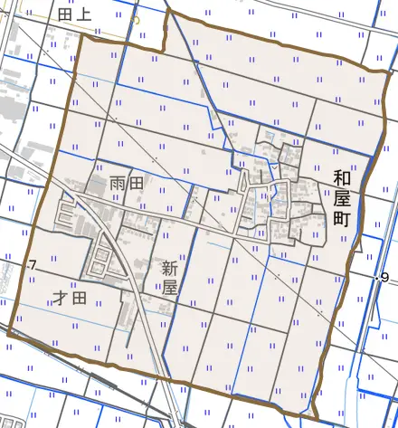 和屋町とその周辺の地図。町の範囲を重ねている