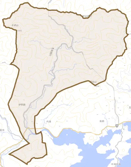伊勢路とその周辺の地図。町の範囲を重ねている