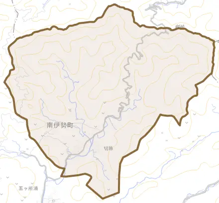 切原とその周辺の地図。町の範囲を重ねている