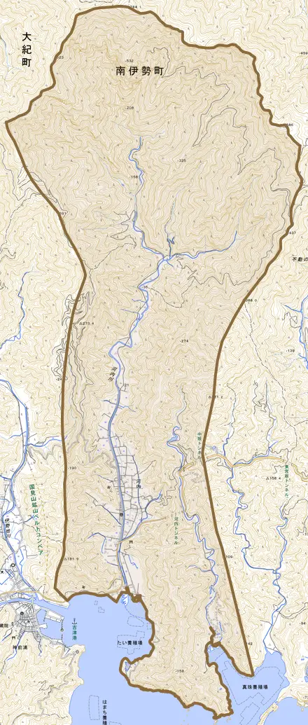 河内とその周辺の地図。町の範囲を重ねている