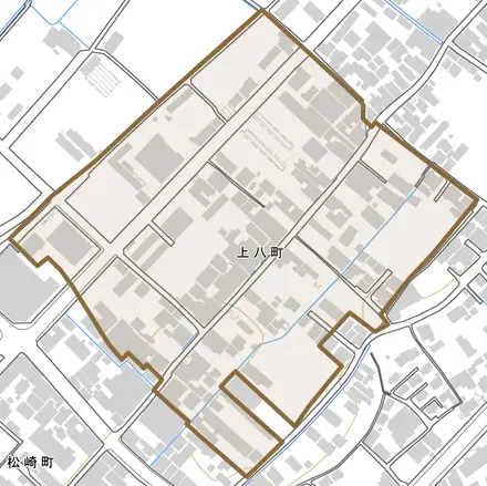 上八町とその周辺の地図。町の範囲を重ねている
