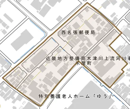木屋町とその周辺の地図。町の範囲を重ねている