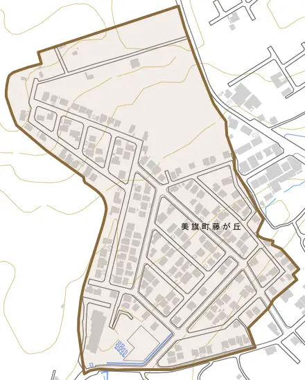美旗町藤が丘とその周辺の地図。町の範囲を重ねている