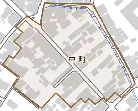 中町とその周辺の地図。町の範囲を重ねている