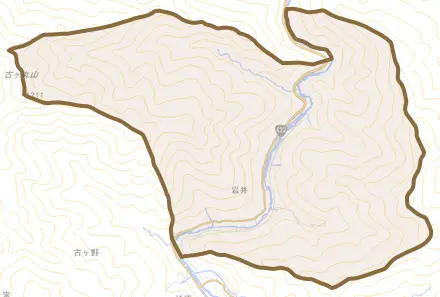 岩井とその周辺の地図。町の範囲を重ねている